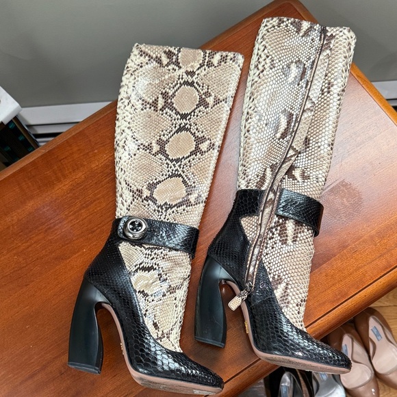 Prada Snakeskin Pattern Knee-High Boots - Picture 1 of 8